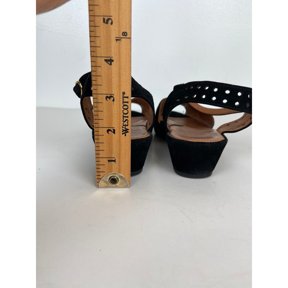 L'amour Des Pieds Brenn Size 8M Black Suede Laser Cut Peep Toe Wedge Sandals - Picture 8 of 10